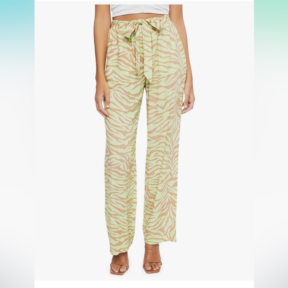 NWT Forever 21 Women's Belted Zebra Print High-Rise Pants - Picture 2 of 3